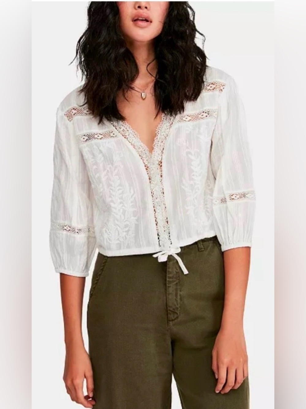 Free People Follow Your Heart Top ivory Cotton Lace Embroidered Relaxed